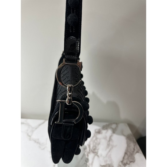 Dior Black Pom Pom Velvet Saddle Bag - Picture 4 of 6